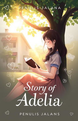 A romantic school-style book cover featuring the title "Story Of Adelia" by Penulis Jalanan