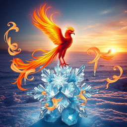 A beautiful and enchanting scene representing the harmony between fire and ice
