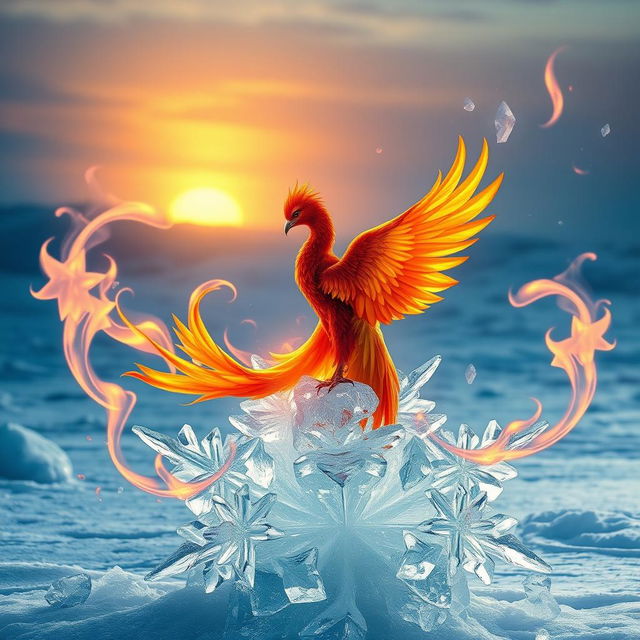 A beautiful and enchanting scene representing the harmony between fire and ice