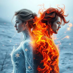 An artistic representation of the theme 'She is ice, and he is fire'