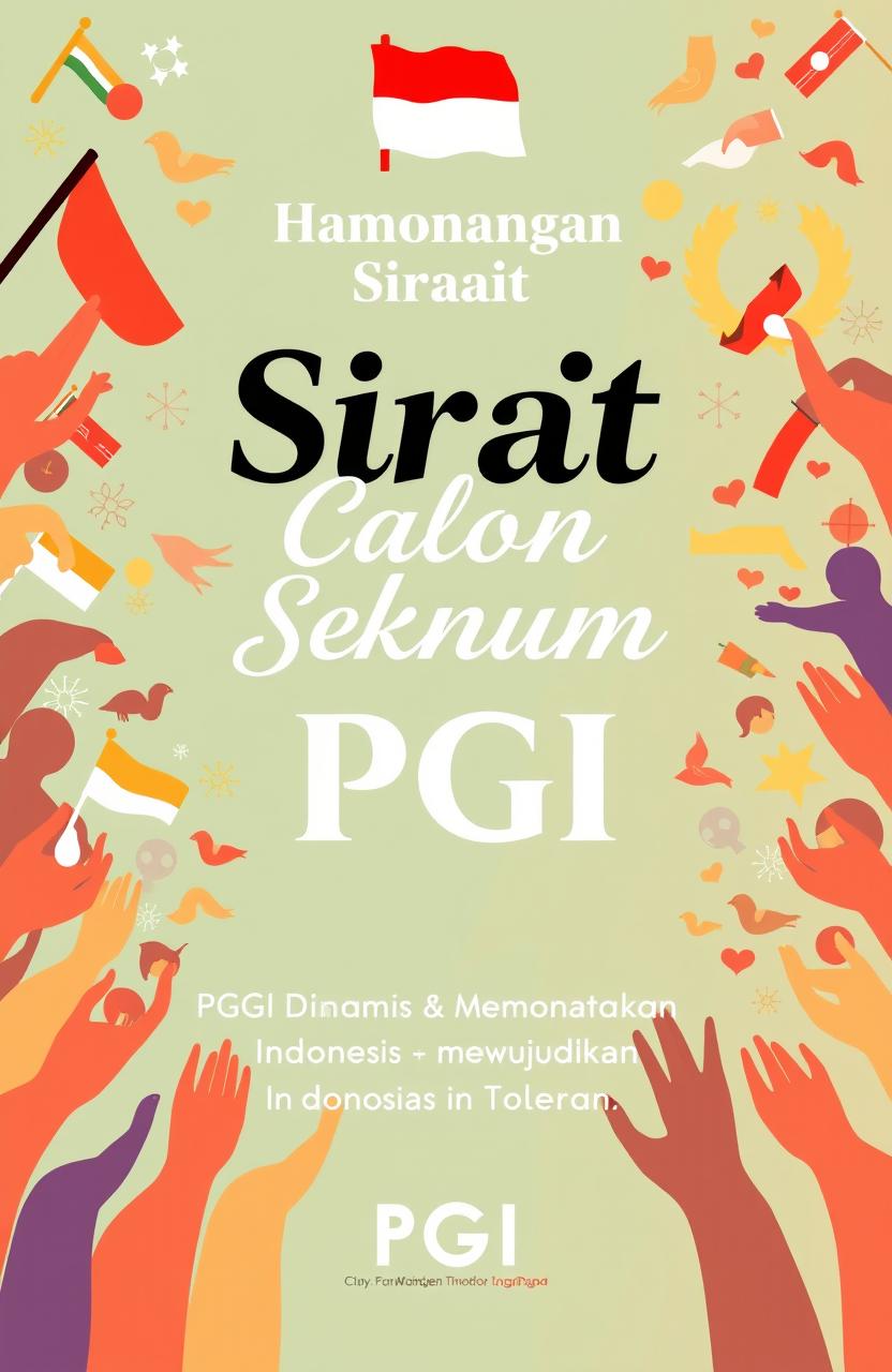 A vibrant and eye-catching campaign cover design featuring the text "Saut Hamonangan Sirait" prominently displayed at the top, along with the phrase "Calon Sekum PGI" elegantly positioned below it