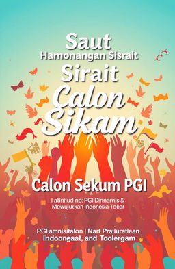 A vibrant and eye-catching campaign cover design featuring the text "Saut Hamonangan Sirait" prominently displayed at the top, along with the phrase "Calon Sekum PGI" elegantly positioned below it