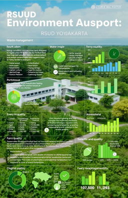 A detailed and informative environment audit report for RSUD Yogyakarta, focusing on various aspects such as waste management, energy consumption, water usage, and air quality