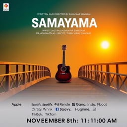 A radiant sunrise casts a warm, golden glow over an elegant bridge, creating a serene and peaceful atmosphere