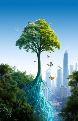 A conceptual image representing the balance between nature and technology