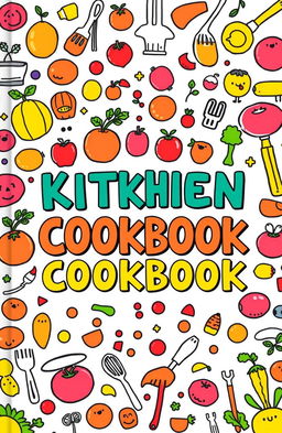 A whimsical cookbook cover featuring animated imagery with crooked square lines, filled with vibrant colors and playful illustrations