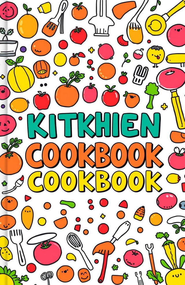 A whimsical cookbook cover featuring animated imagery with crooked square lines, filled with vibrant colors and playful illustrations