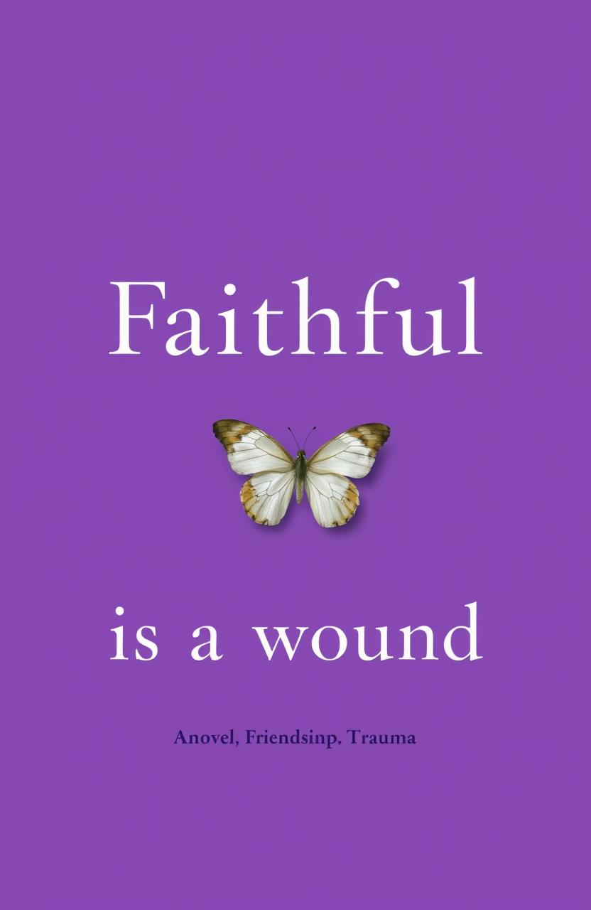 A neutral purple cover design for a novel titled "Faithful is a wound"