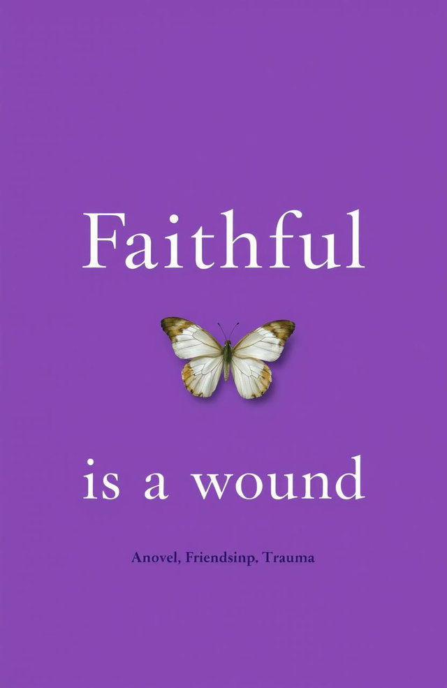 A neutral purple cover design for a novel titled "Faithful is a wound"