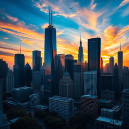 A breathtaking skyline filled with tall skyscrapers, showcasing an array of architectural styles