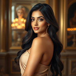 A stunning portrait of a glamorous Indian actress inspired by Janhvi Kapoor, showcasing her confident and alluring presence