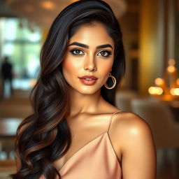 A stunning portrait of a glamorous Indian actress inspired by Janhvi Kapoor, showcasing her confident and alluring presence