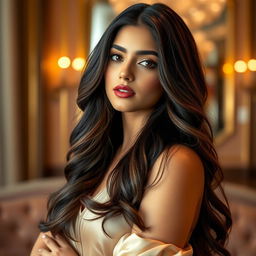 A stunning portrait of a glamorous Indian actress inspired by Janhvi Kapoor, showcasing her confident and alluring presence