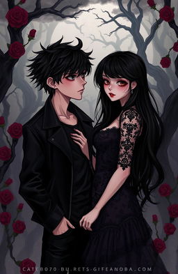 A captivating illustration featuring a 2D boy and girl immersed in a dark romance theme