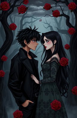 A captivating illustration featuring a 2D boy and girl immersed in a dark romance theme