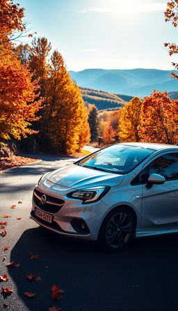 A diagonal full view of a sleek Opel Corsa, highlighting its contemporary design and streamlined features