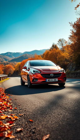 A diagonal full view of a sleek Opel Corsa, highlighting its contemporary design and streamlined features
