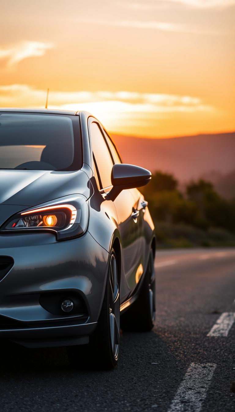 A full view of a sleek and modern Opel Corsa, showcasing its stylish design and sporty features