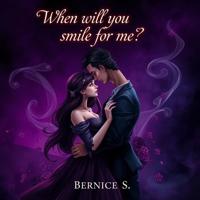 A stunning romance book cover with a dark theme, featuring majestic 2D characters designed in the artistic style of Bernice S