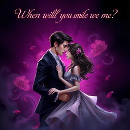 A stunning romance book cover with a dark theme, featuring majestic 2D characters designed in the artistic style of Bernice S