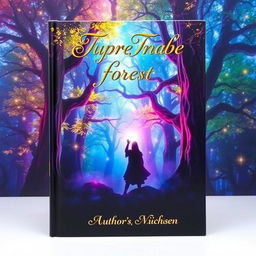 A captivating book cover design featuring a mystical forest with vibrant colors