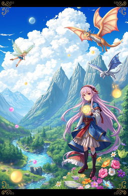 A vibrant and enchanting anime scene depicting a character who has been reincarnated into a magical world