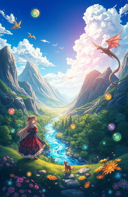 A vibrant and enchanting anime scene depicting a character who has been reincarnated into a magical world