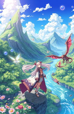 A vibrant and enchanting anime scene depicting a character who has been reincarnated into a magical world