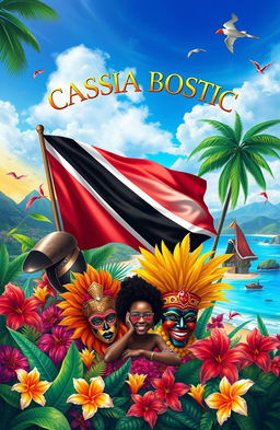 A vibrant and colorful digital painting showcasing the theme of patriotism toward Trinidad and Tobago, featuring the national colors of red, white, and black