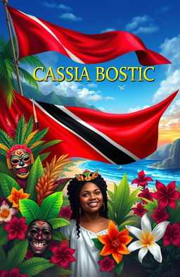 A vibrant and colorful digital painting showcasing the theme of patriotism toward Trinidad and Tobago, featuring the national colors of red, white, and black