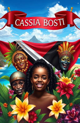 A vibrant and colorful digital painting showcasing the theme of patriotism toward Trinidad and Tobago, featuring the national colors of red, white, and black
