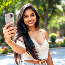 A stunning Indian college girl posing outdoors, exuding confidence and charm