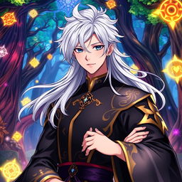 A humanized version of Licht from Black Clover, depicted as a charismatic and stylish young man with flowing white hair