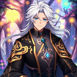 A humanized version of Licht from Black Clover, depicted as a charismatic and stylish young man with flowing white hair