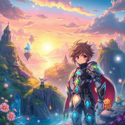 An enchanting anime scene depicting the theme of reincarnation into a magical world, rendered in a vibrant and colorful style