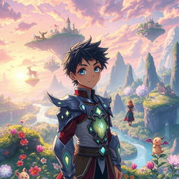 An enchanting anime scene depicting the theme of reincarnation into a magical world, rendered in a vibrant and colorful style