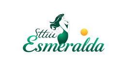 A stylish and playful logo design for 'Studio Esmeralda', featuring a sexy girl silhouette integrated into the letters
