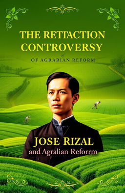 A visually striking book cover design for 'The Retraction Controversy of Jose Rizal and Agrarian Reform'