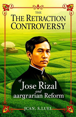A visually striking book cover design for 'The Retraction Controversy of Jose Rizal and Agrarian Reform'