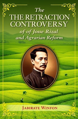 A visually striking book cover design for 'The Retraction Controversy of Jose Rizal and Agrarian Reform'