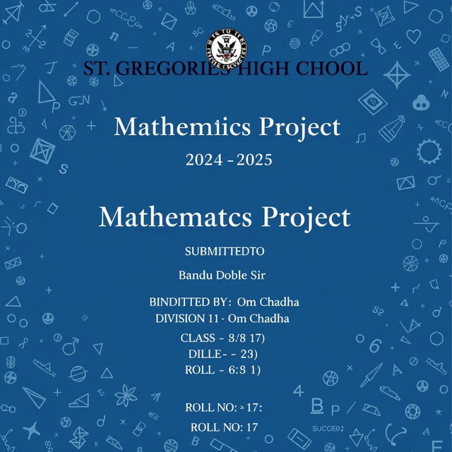 A professional and academic cover page for a mathematics project, featuring an elegant background that represents mathematics, such as mathematical symbols, formulas, and geometric shapes in a subtle pattern