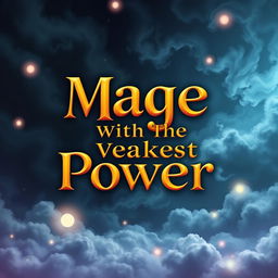 A striking book cover for 'Mage With The Weakest Power', prominently featuring the title in large, ornate fantasy-style lettering at the center