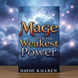 A striking book cover for 'Mage With The Weakest Power', prominently featuring the title in large, ornate fantasy-style lettering at the center