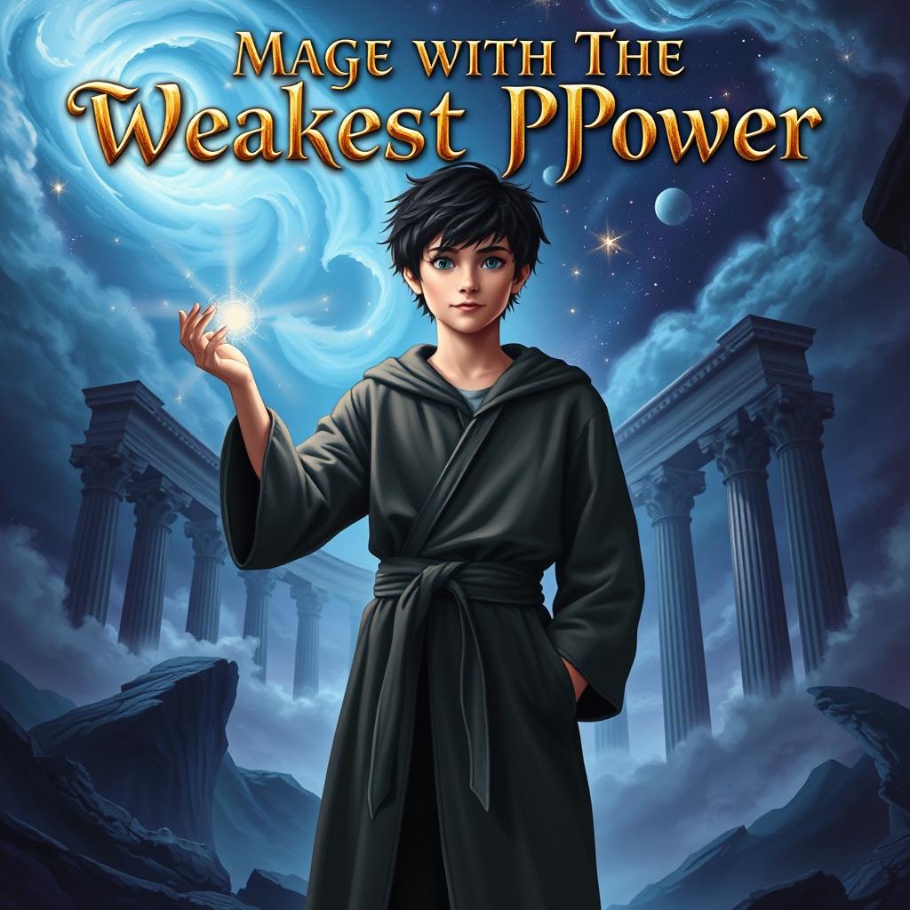 A captivating front cover for the book titled 'Mage With The Weakest Power'