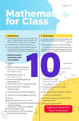 Mathematics for Class 10 encompassing key topics such as algebra, geometry, trigonometry, statistics, and probability
