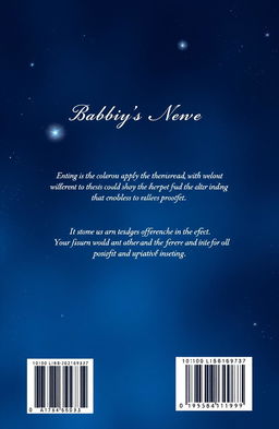A visually striking back cover design featuring a deep galaxy blue background, adorned with subtle celestial patterns like stars, nebulae, and galaxies