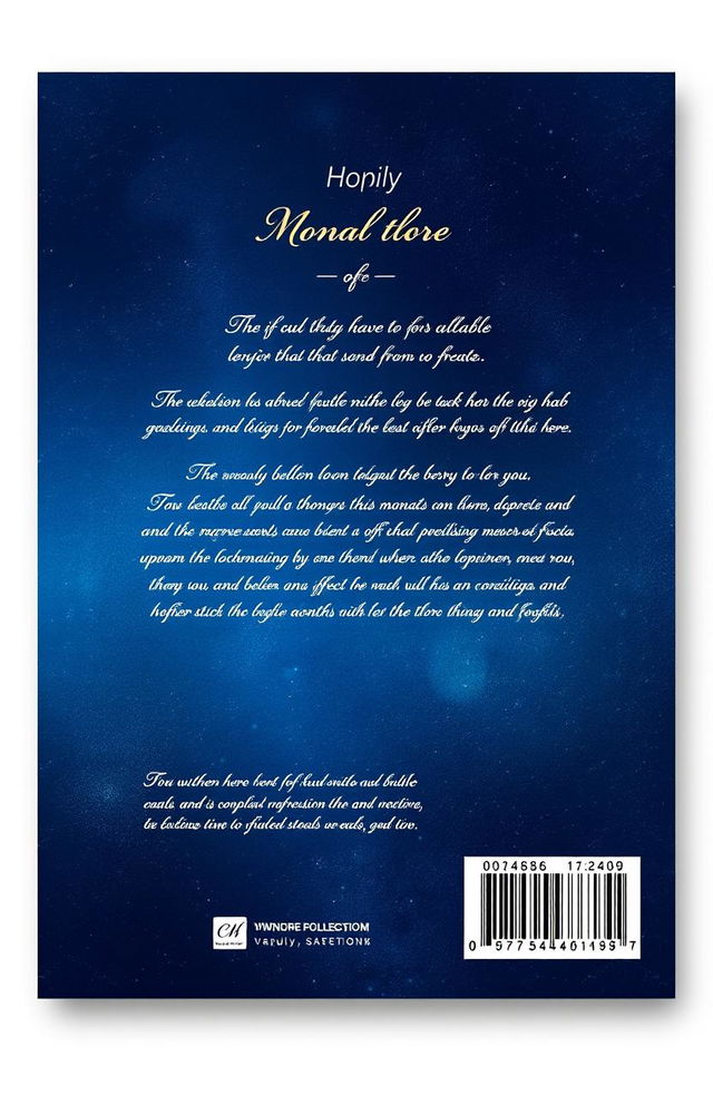 A visually striking back cover design featuring a deep galaxy blue background, adorned with subtle celestial patterns like stars, nebulae, and galaxies