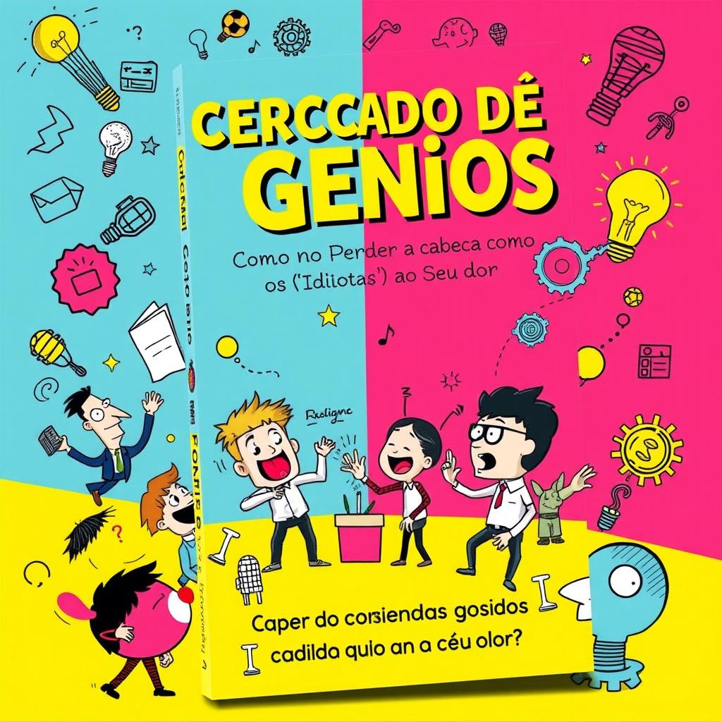 A visually engaging book cover design for 'Cercado de Gênios: Como Não Perder a Cabeça com os 'Idiotas' ao Seu Redor'