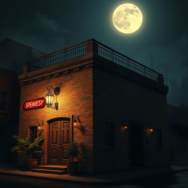 A detailed depiction of a classic mafia base building, set in an urban environment