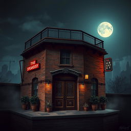 A detailed depiction of a classic mafia base building, set in an urban environment